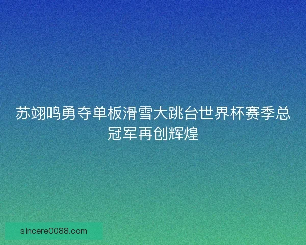 苏翊鸣勇夺单板滑雪大跳台世界杯赛季总冠军再创辉煌